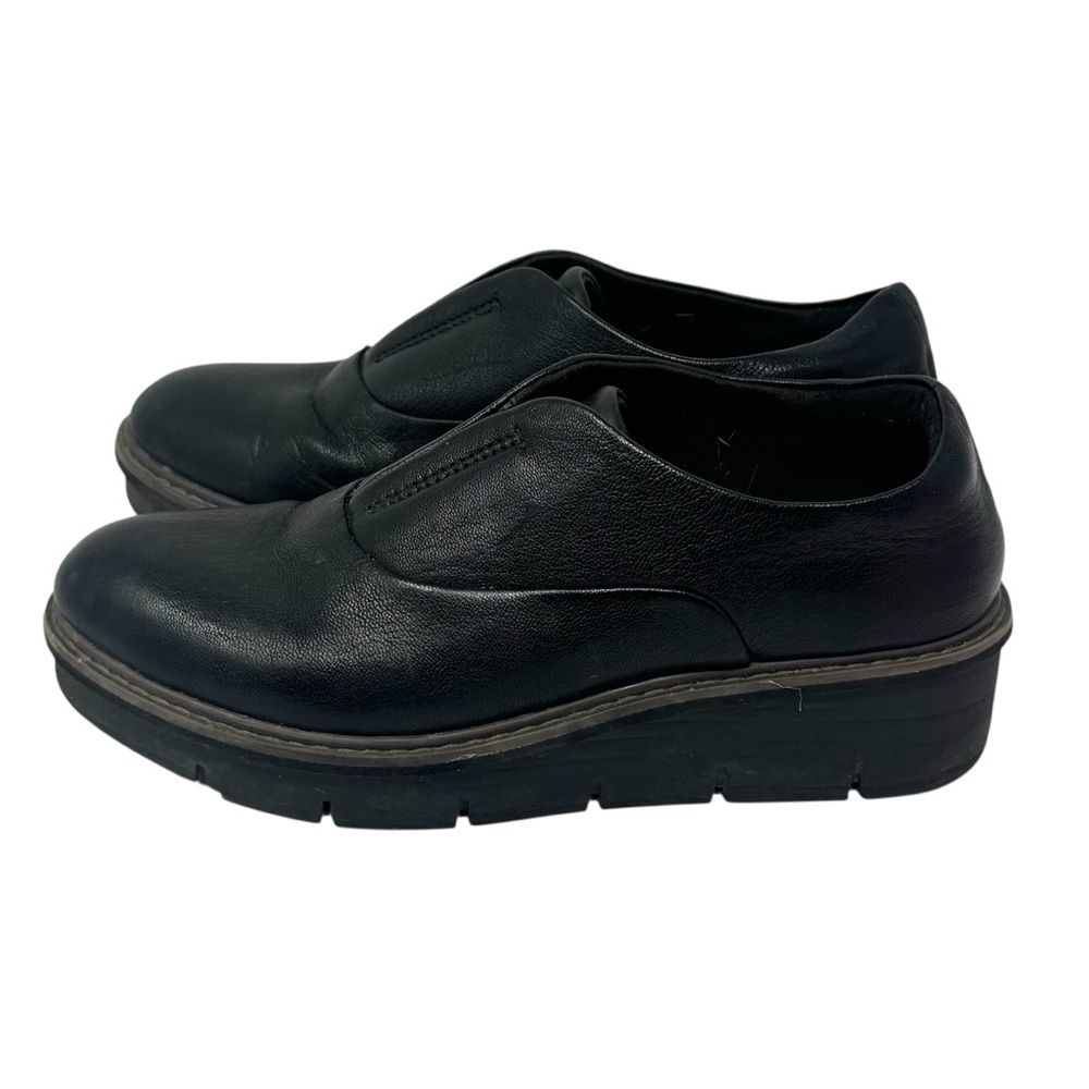 Clarks Airabell Sky Black Leather Wedge Loafers Women’s Size 7 Slip On